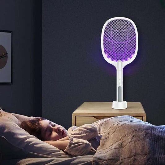 Raquette Anti-Moustique 2-en-1 Rechargeable avec Piège UV