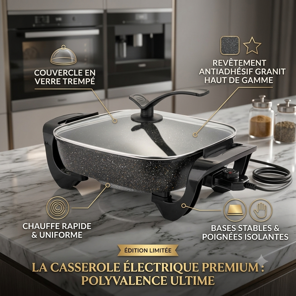 Poêle Électrique MULTIFONCTION+ Set de 3 Couteaux OFFERT